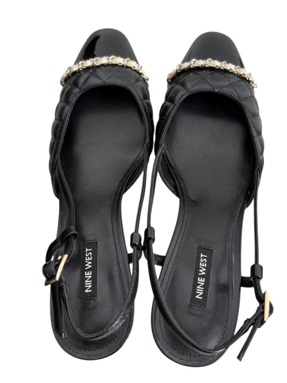 Nine West Pumps Block Heel Womens 9.5 Black Quilted Slingback Cap Toe Career - Picture 3 of 4